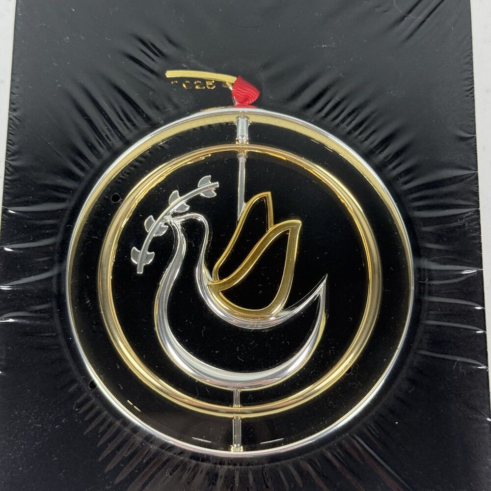 Nambe Ornament 2025 Dove Olive Branch Spinning Gold Silver Plated New Christmas
